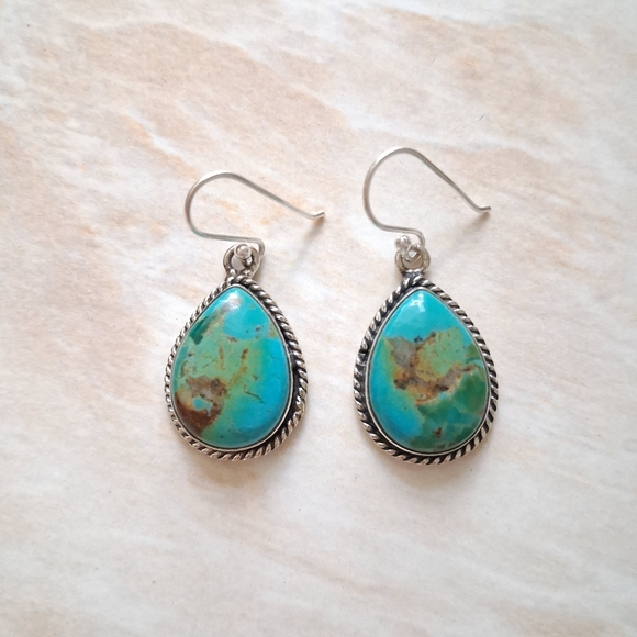 Artisan Jewelry - Artisan Handmade Kingman Mohave Turquoise 925 Silver Earrings
